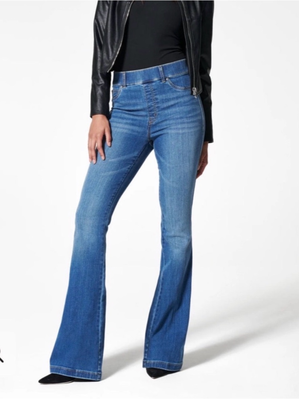 SPANX High Rise Flare Jeans Vintage Indigo Pull On Stretch Dark Wash Small 20456